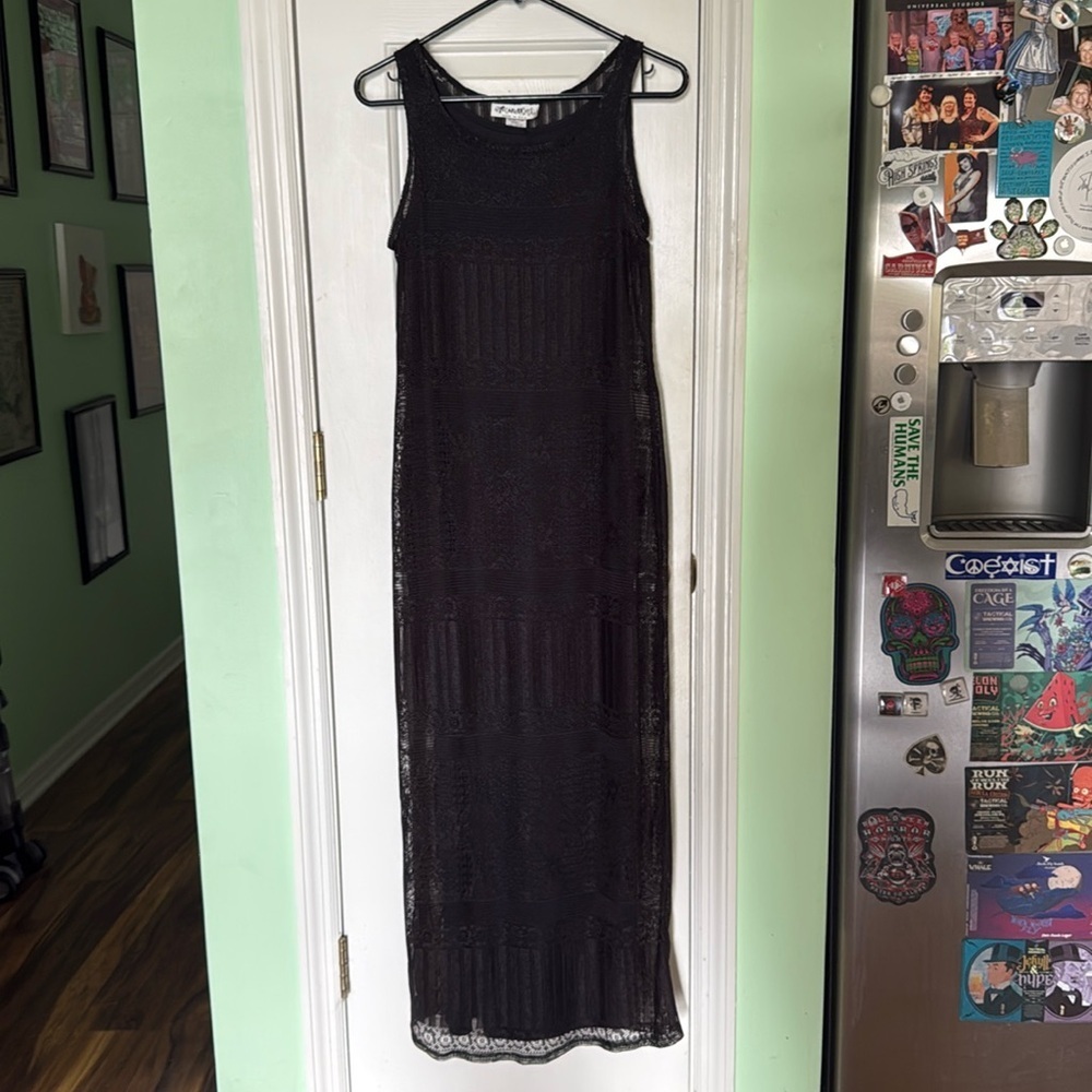 Metamorphosis Vintage 90s Black Crochet Maxi Dress Size Medium Goth Grunge